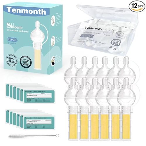 Colostrum Collector Kit Tenmonth Breast Milk Collector with Storage Case Set, Portable Colostrum Container Ready-to-Use, BPA Free 0.1oz/4ml, 12pcs