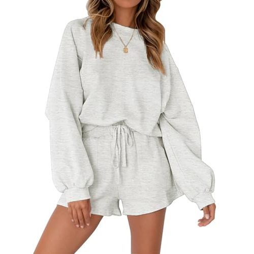 MEROKEETY Women's 2025 Fall Oversized Batwing Sleeve Lounge Sets Casual Top and Shorts 2 Piece Outfits Sweatsuit