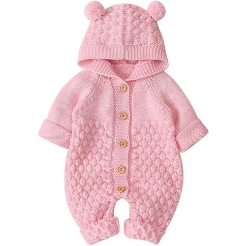OBEEII Baby Girl Boy Sweater Romper Knitted Overall Hooded Jumpsuit Cute Warm Clothes