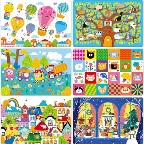 6 Pack Placemats for Kids, Non-Slip Washable, Reusable Alphabet, Number, Shape & Color, Universe, Map Themed Educational Placemats for Home, Kindergarten, Classroom, Nursery