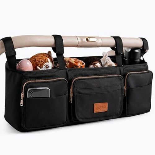 Double Stroller Organizer, Double Stroller Caddy Compatible with Bob Duallie, Baby Jogger City Mini GT2, Jeep - Universal Stroller Accessories with Cup Holders