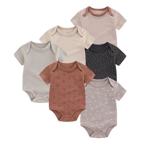 BABYSOLIS 6 Pack Unisex Baby Boy Girl Rompers 0-12months Infant Short Sleeve Bodysuits New Born Soft Cotton One-Piece Clothes