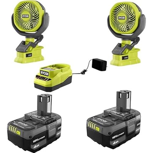 Ryobi 18-Volt Personal Battery Powered Clip Fan BUNDLE Kit (2 FANS, 2 BATTERIES 4.0 Ah, 1 Charger)