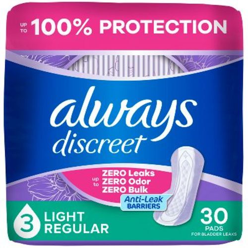 Always Discreet Incontinence & Postpartum Incontinence Pads - Light Absorbency - 30ct