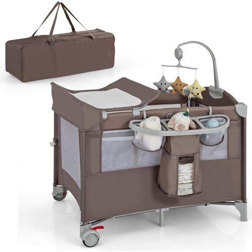 Pack and Play with Bassinet and Diaper Changing Table, Toy Arch, & Music Box