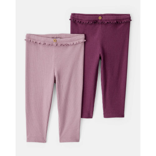 Baby Girl 2-Pack Ruffle Waist Rib Pants - Purple