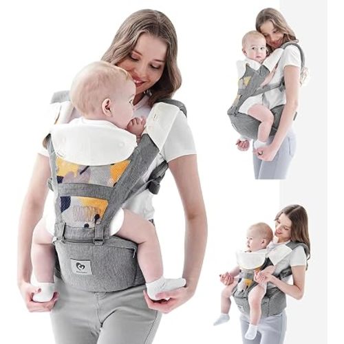Baby Carrier, Bellababy Multifunction Baby Carrier Hip Seat (Ergonomic M Position) for 3-36 Month Baby, 6-in-1 Ways to Carry, All Seasons, Adjustable Size, Perfect for Shopping Travelling, Grey