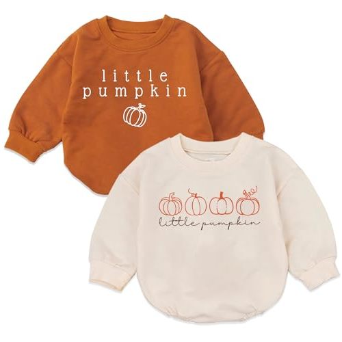 2PC Little Pumpkin Baby Romper, Infant Halloween Ghost Outfit, Fall Baby Girl Boy Bodysuit, Long Sleeve Autumn Clothes