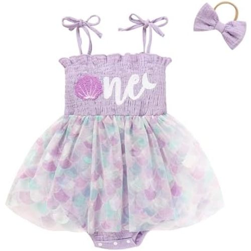 TITKKOP Baby Girl 1st Birthday Clothes One Year Old Tulle Romper Sleeveless Bodysuit Cake Smash Outfits