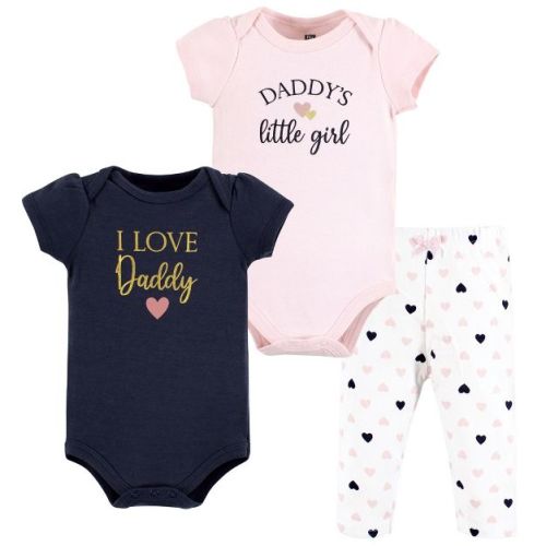 Hudson Baby Infant Girl Cotton Bodysuit and Pant Set, Girl Daddy Pink Navy