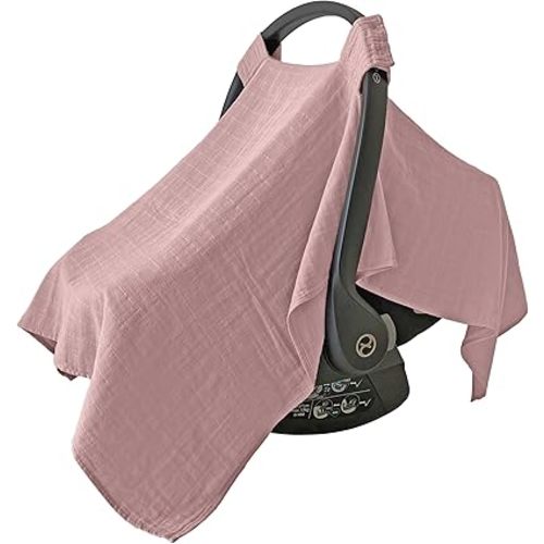 MOZAH 100% Organic Muslin Baby Car Seat Cover Muslin Carseat Canopy Baby Car Seat Covers for Girls (Pale Mauve)