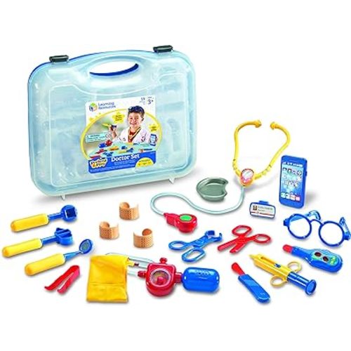 Learning Resources Pretend & Play Doctor Set Blue - 19 Pieces, Ages 3+ Doctor Kit for Kids, Toddler Doctor Kit, Toy Medical Kit, Toddler Social Emotional Learning Toys