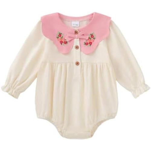 Newborn Baby Girl Romper, Christmas Outfit with Embroidery & Bow