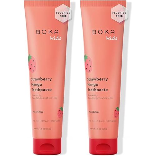Boka Fluoride Free Toothpaste Nano Hydroxyapatite Toothpaste - Strawberry Mango Flavor, 1.3 oz 2pk US Manufactured