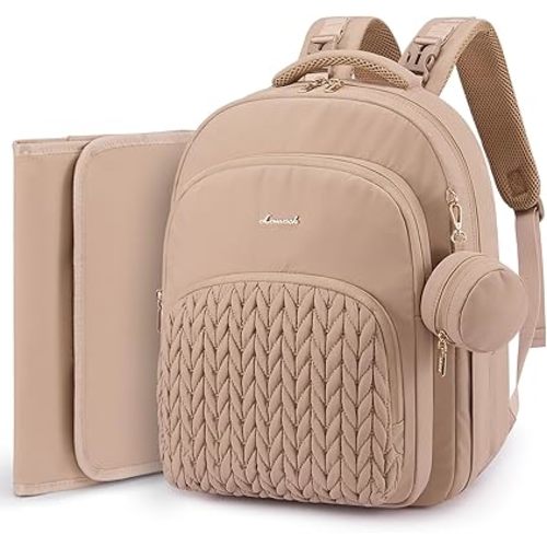 LOVEVOOK Diaper Bag Backpack, Baby Bag with Changing Pad for Mom Dad, Large Waterproof Mommy Bag with Stroller Buckles, Travel Essential with Pacifier Case & Insulated Bottle Pockets, Khaki