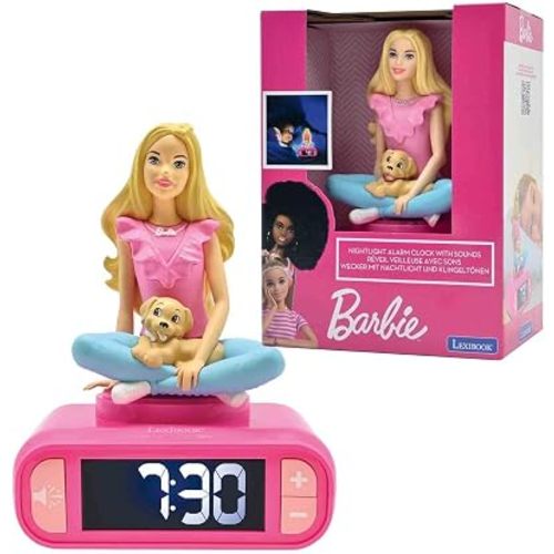 LEXiBOOK, Mattel Barbie, Barbie Nightlight Alarm Clock, Sounds and Melodies, LCD Backlit Screen, Luminous, Snooze, Pink, RL800BB