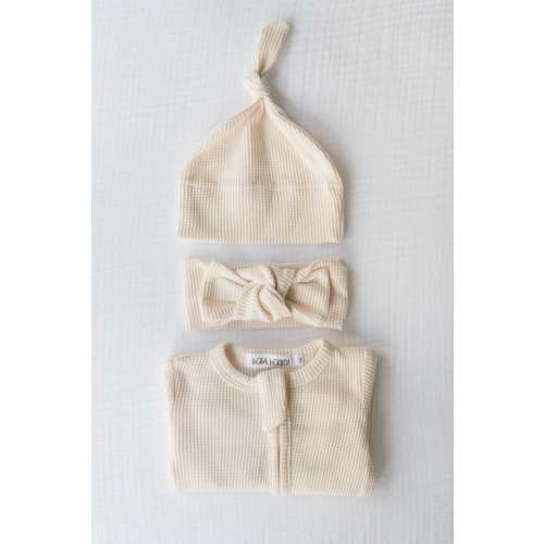 Organic Waffle Knit Footie With Bow Or Hat – Bella Berry Designs