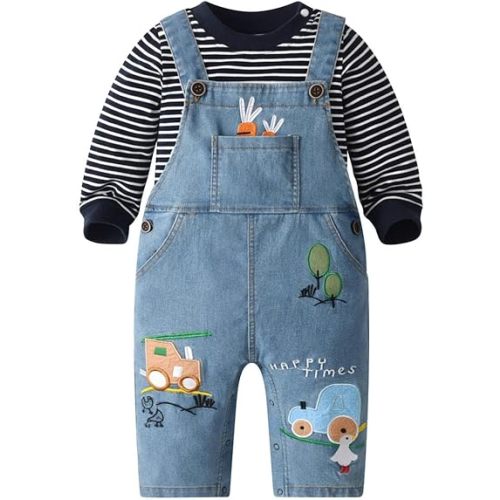 Cute Baby Boy Clothes Suit Toddler Boys' Striped long Sleeve T-Shirt+Denim Overalls Jumpsuit Pants Outfits Sets