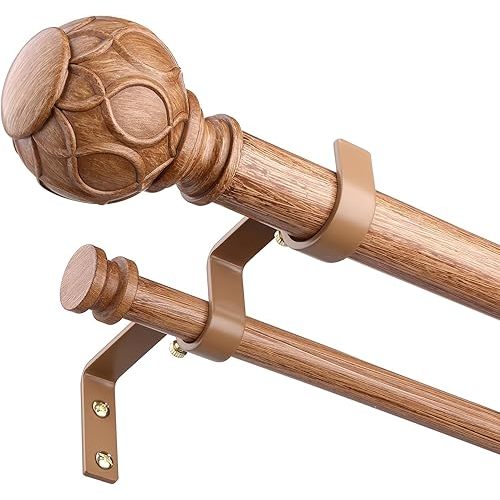 Wood Double Curtain Rod, 72 to 144 Inch Extra Long