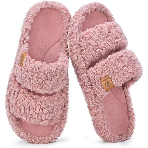 EverFoams Womens Memory Foam Fuzzy Open-toe House Shoes Slippers