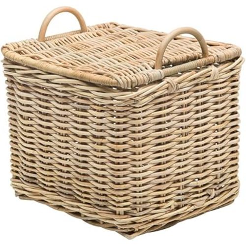 KOUBOO Rattan Core Rectangular Storage Basket, Wicker Basket with Lid, Living Room Basket, Toy Basket, Decorative Bin, Home Organizer, Natural