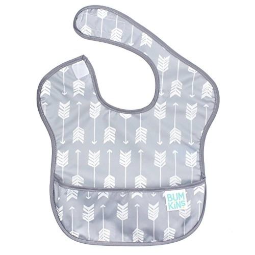 Bumkins Bibs for Girl or Boy, SuperBib Baby and Toddler for 6-24 Mos, Essential Must Have for Eating, Feeding, Baby Led Weaning Supplies, Mess Saving Catch Food, Waterproof Soft Fabric, Gray Arrows