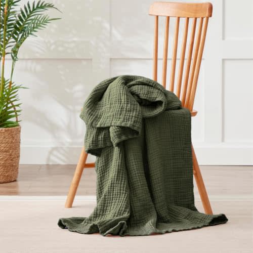 100% Cotton Muslin Blanket 40" x 40", Breathable and Lightweight Cotton Throw Blankets, Soft Cooling Summer Gauze Blanket for All Season, Oive Green