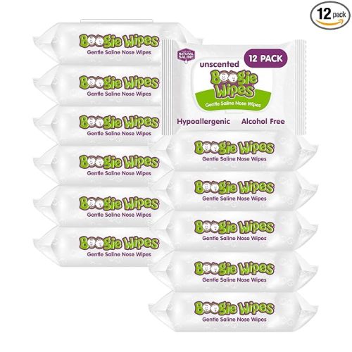 Boogie Wipes Saline Nose Wipes - 360 Count - Unscented, Hypoallergenic & Alcohol-Free - Allergy Relief - Made with Natural Saline, Aloe, Chamomile & Vitamin E - Diaper Bag Essential