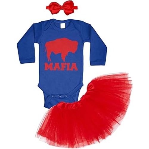 Haase Unlimited Buffalo Mafia - State Proud Strong Pride Sports Baby Bodysuit + Tutu Skirt + Bow Headband Set