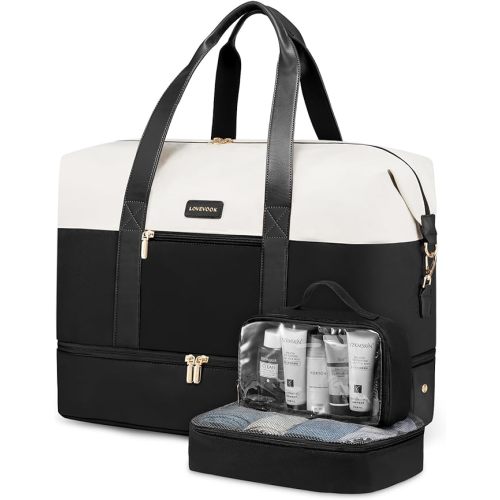 LOVEVOOK Weekender Bag, Large Travel Duffel Bag for Women with 2 Packing Cubes, Carry on Overnight Bag with Shoe Compartment, Mom Hospital Bags for Labor and Delivery