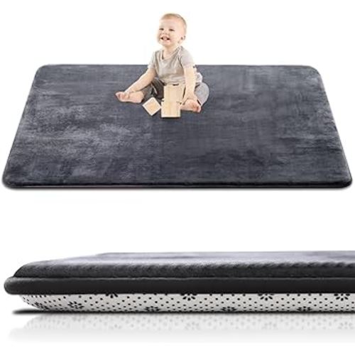 Thick Baby Play Mat for Floor,71 x 59 Playpen Mat,Large Tummy Time Foam Mats,Soft Support & Plush Feel Nursery Rug,Easy Care with Non-Slip Cushioned for Infant,Kids and Toddler Crawling,Dark Grey