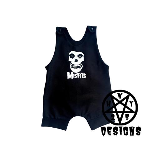 Misfits Rocker Horror Overall Cuffed Romper Jumpsuit