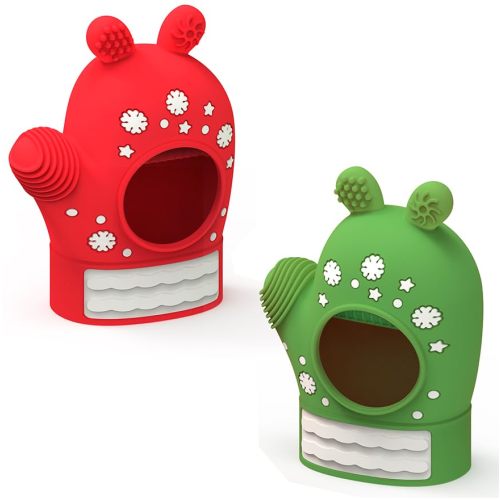 Christmas Baby Teething Mitten Toys 2 Pack, Silicone Snowflake Teethers for Newborns, Infants & Toddlers, Easy-Grip Hand Teething Gloves for Relief, Perfect Baby’s First Christmas Stocking Stuffers