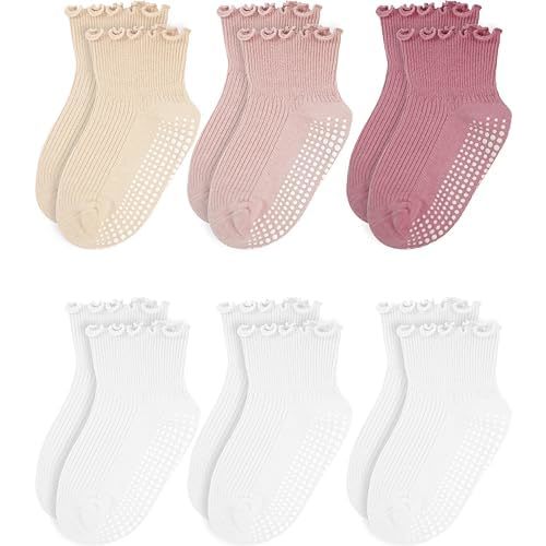 Girls Ruffle Socks - Baby Toddler Non-Slip Socks with Grips - Indoor Soft Cotton Frilly Ankle Sock