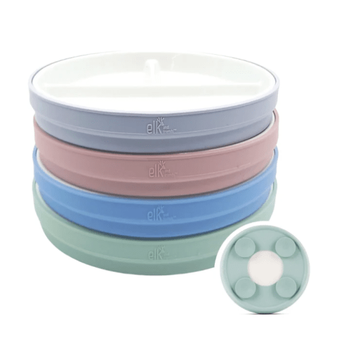7.8"/20cm Porcelain White Divided Plates with Silicone Suction Sleeves