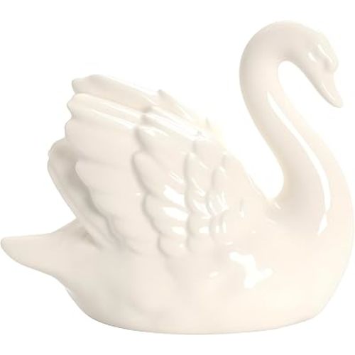 Ceramic Swan Figurine - Modern Minimalist Porcelain Statue Art Decor, Knick Knacks Home Decor for Living Room, Office, Desk, Shelf Decoration (White)