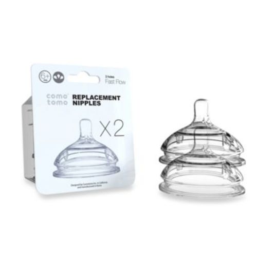 comotomo® Replacement Nipples in Fast Flow for Ages 6+ Months (2-Pack) - CLEAR - NIPPLES