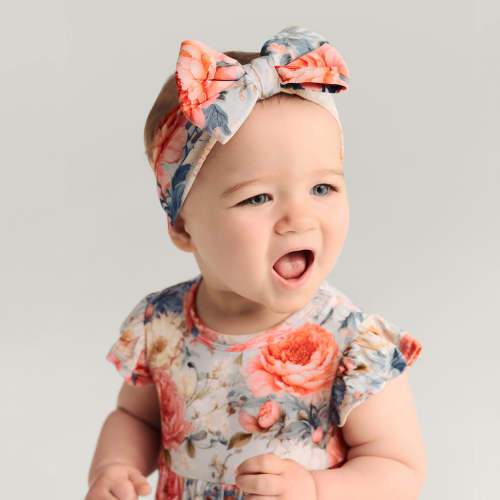 Floral Blue Baby Girl Big Bow Headwrap | Mary Lou