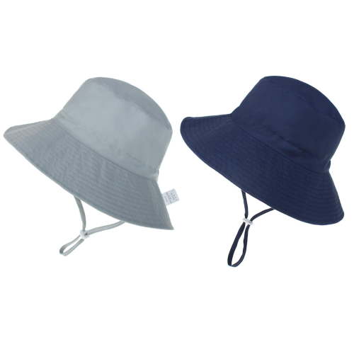 Zando Infant Sun Hats, 2 Pcs, UPF 50+, Wide Brim, Adjustable, Navy Gray, 6-12 Months
