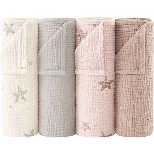 Bearmoss Muslin Baby Washcloths 100% Cotton (Pinkstar)