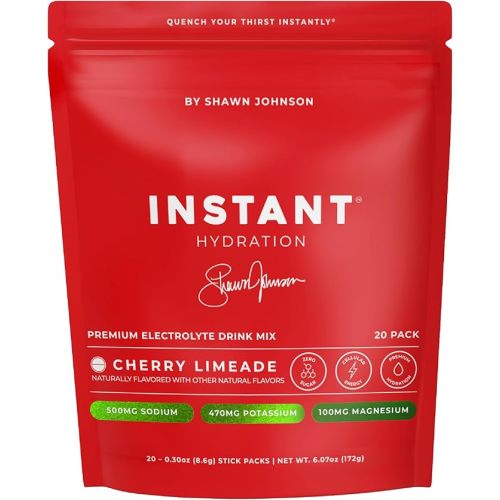 Instant Hydration Sugar Free Electrolytes Powder Packets - Shawn Johnson Cherry Limeade Electrolyte Drink Mix & Travel Essentials - Boost Recovery, Brain Health, Muscle & Tissue Support - 20 Sticks