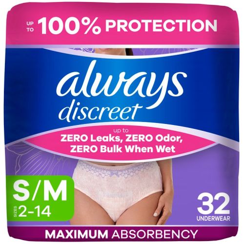 Always Discreet Adult Postpartum Incontinence Underwear for Women - Maximum Protection - S/M - 32ct