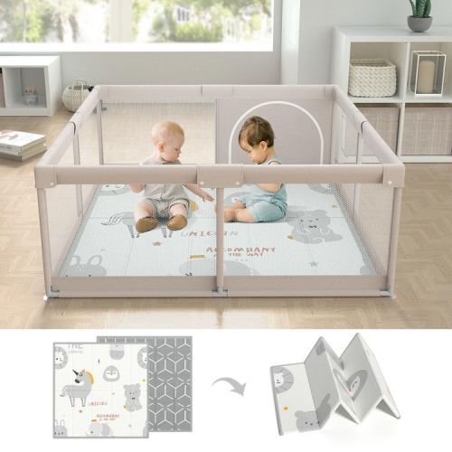 Fodoss Baby Playpen with Mat, 47x47in Extra-Large Baby Play Yard for Toddlers, Indoor/Outdoor Safety Playpen with Non-Slip Base