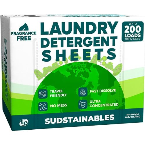 Sudstainables Laundry Detergent Sheets 200 Loads – Dissolvable Laundry Sheet for Washing Machines, Compact Alternative to Liquid & Powder Detergent, Travel-Friendly Soap | Fragrance Free