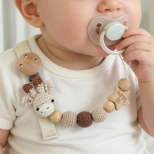 Personalized Pacifier Clip With Animal, Custom Name Baby Shower Gift, Newborn Soother Holder, Newborn Gift, Wooden Pacifier Clip With Star