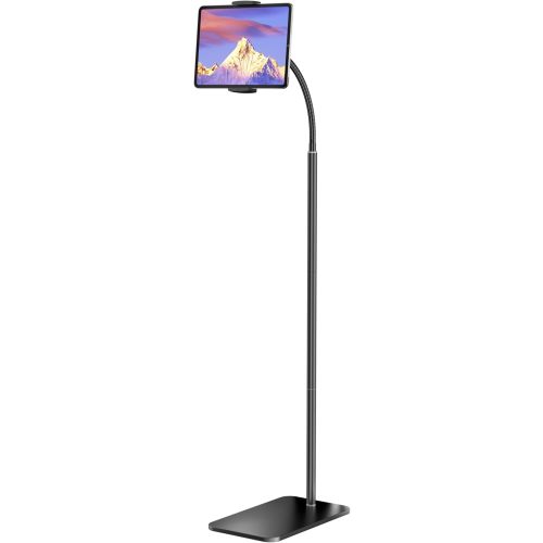LanPavilion iPad Stand, Adjustable Tablet Floor Stand Metal Tablet Holder with Flexible Gooseneck, Compatible with iPad, Kindle, and Cell Phones (4.7''-13''), Ideal for Hands-Free Use