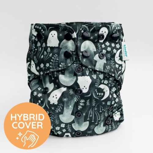 One Size Wipeable Cloth Diaper Cover with Silly Ghost Hallween Print, Ghosts in Enchanted Forest by Malika Buttinger – Kinder Cloth Diaper Co.