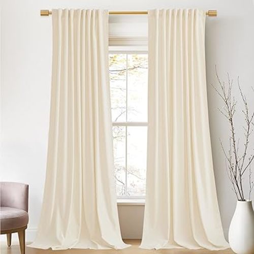 StangH Cream White Velvet Curtains - Back Tab Light Dimming Bedroom Curtains Luxury Privacy Protect Window Drapes for Living Room/Nursery Kids Room/Basement, W52 x L84 inches, 2 Panels