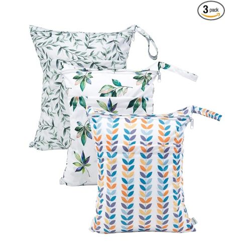 babygoal Wet Dry Bags for Baby Cloth Diapers, Washable Travel Bags, Beach, Pool, Gym Bag for Swimsuits & Wet Clothes with Two Zippered Pockets 3 Pack 3LN08