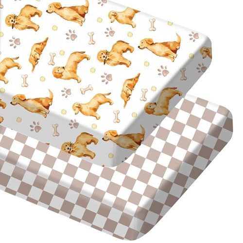 2 Pcs Golden Retriever Crib Sheet Set 52 x 28 x 8 Inches Baby Sheet Newborn Bedding Nursery Crib Sheets for Girl Boys Baby Gifts for Toddler Mattresses